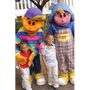 2 mascote do BIGGYMONKEY™: uma menina rosa e um menino laranja