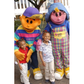 2 mascote do BIGGYMONKEY™: uma menina rosa e um menino laranja