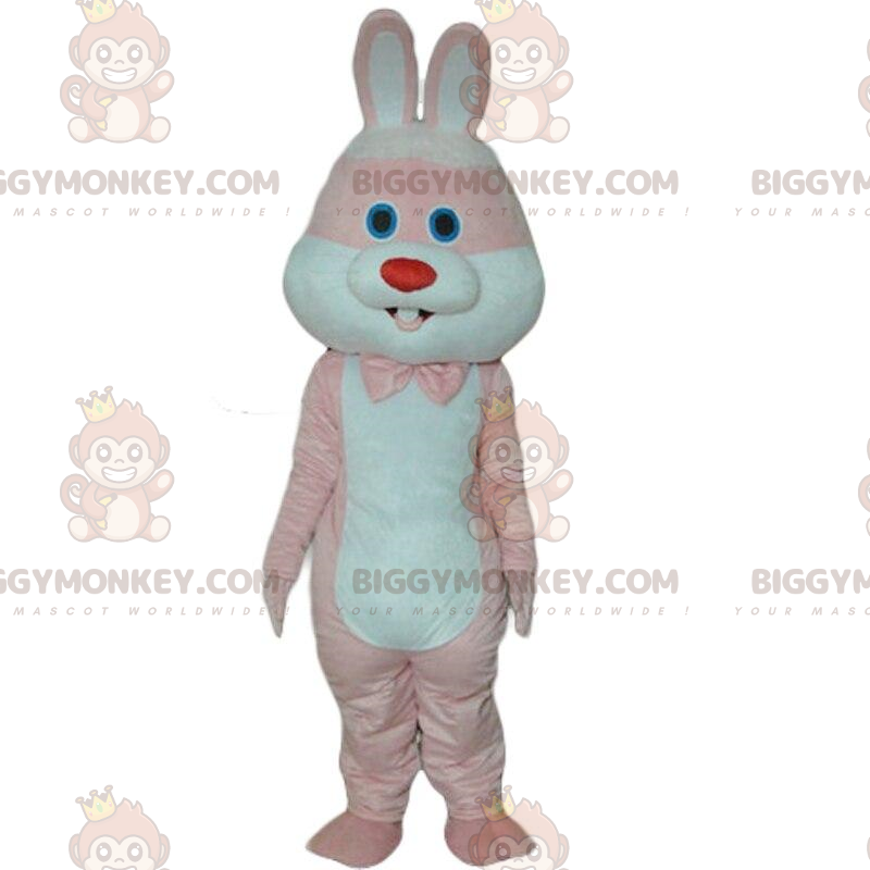 Roze en wit konijn BIGGYMONKEY™ mascottekostuum, gigantisch