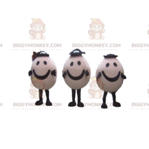 3 mascottes BIGGYMONKEY™ d'œufs souriants avec des chapeaux, 3