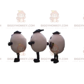 3 mascottes BIGGYMONKEY™ d'œufs souriants avec des chapeaux, 3