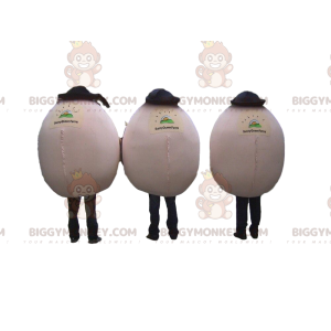 3 mascottes BIGGYMONKEY™ d'œufs souriants avec des chapeaux, 3