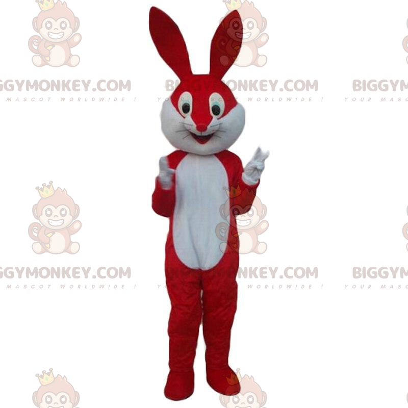 Röd och vit kanin BIGGYMONKEY™ Maskotdräkt, Giant Bunny Costume