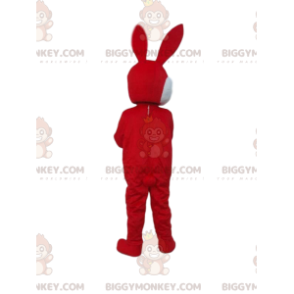 Rot-weißes Häschen-BIGGYMONKEY™-Maskottchen-Kostüm, riesiges