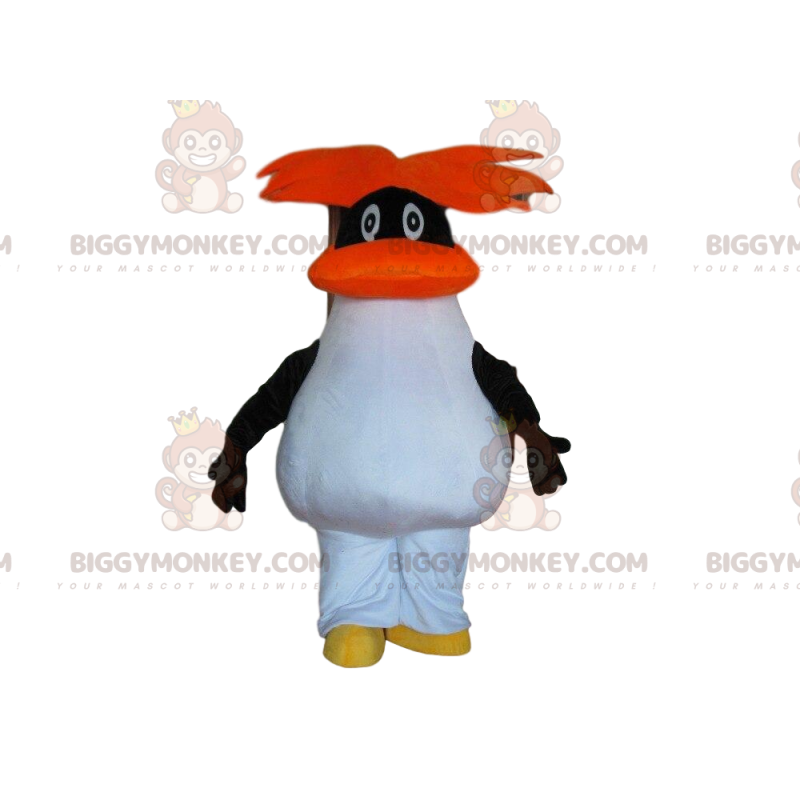 Traje de mascote BIGGYMONKEY™ Pinguim preto e branco com cabelo