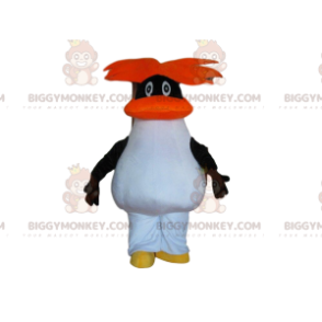 BIGGYMONKEY™ maskotkostume sort og hvid pingvin med orange hår