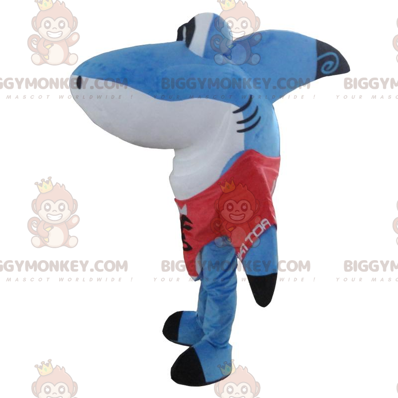 Traje de mascote de tubarão azul e branco BIGGYMONKEY™, traje