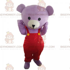 BIGGYMONKEY™ maskotdräkt lila björnnalle med overall