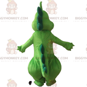 BIGGYMONKEY™ maskot kostume grøn og gul drage, kæmpe dinosaur