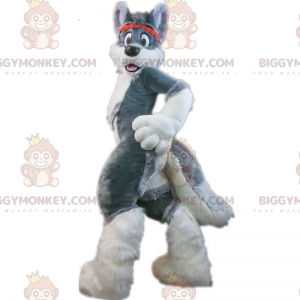 Στολή μασκότ BIGGYMONKEY™ γκρίζος γεροδεμένος σκύλος, στολή