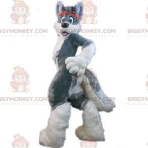 Fato de mascote BIGGYMONKEY™ cão husky cinzento, disfarce de