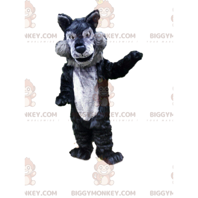 BIGGYMONKEY™ costume da mascotte di lupo grigio e nero, costume