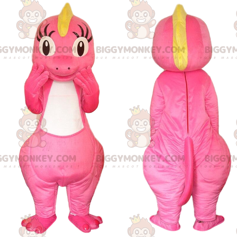 Disfraz de mascota BIGGYMONKEY™ dinosaurio rosa y amarillo