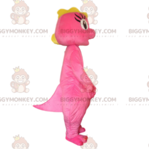 BIGGYMONKEY™ mascottekostuum roze en gele dinosaurus, roze
