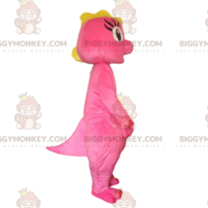 BIGGYMONKEY™ maskot kostume pink og gul dinosaur, pink drage