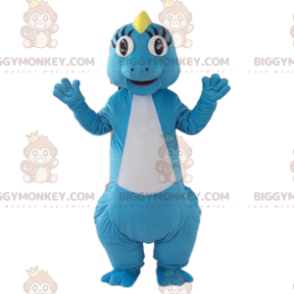 Blau-weißes Dinosaurier-BIGGYMONKEY™-Maskottchen-Kostüm, buntes