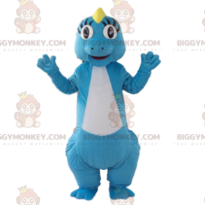 Blauw en wit dinosaurus BIGGYMONKEY™ mascottekostuum, kleurrijk