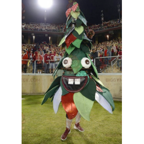 Traje de mascote de árvore de Natal verde e vermelho