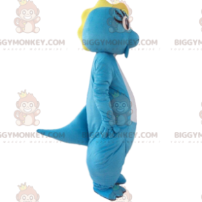 Blå och vit dinosaurie BIGGYMONKEY™ maskotdräkt, färgglad