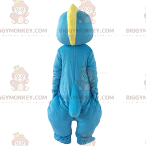 Blauw en wit dinosaurus BIGGYMONKEY™ mascottekostuum, kleurrijk