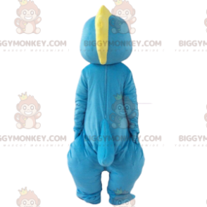 Blauw en wit dinosaurus BIGGYMONKEY™ mascottekostuum, kleurrijk