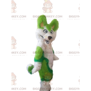 BIGGYMONKEY™ costume mascotte cane husky bianco e verde