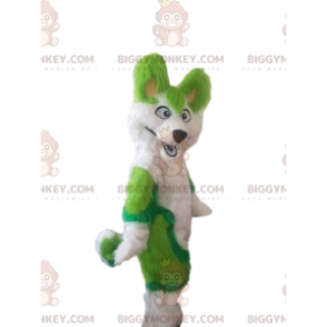 BIGGYMONKEY™ mascotte kostuum witte en groene husky hond