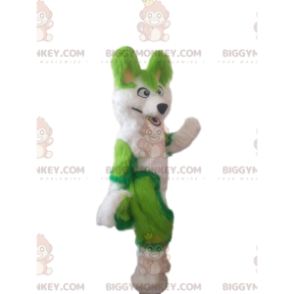 BIGGYMONKEY™ mascotte kostuum witte en groene husky hond