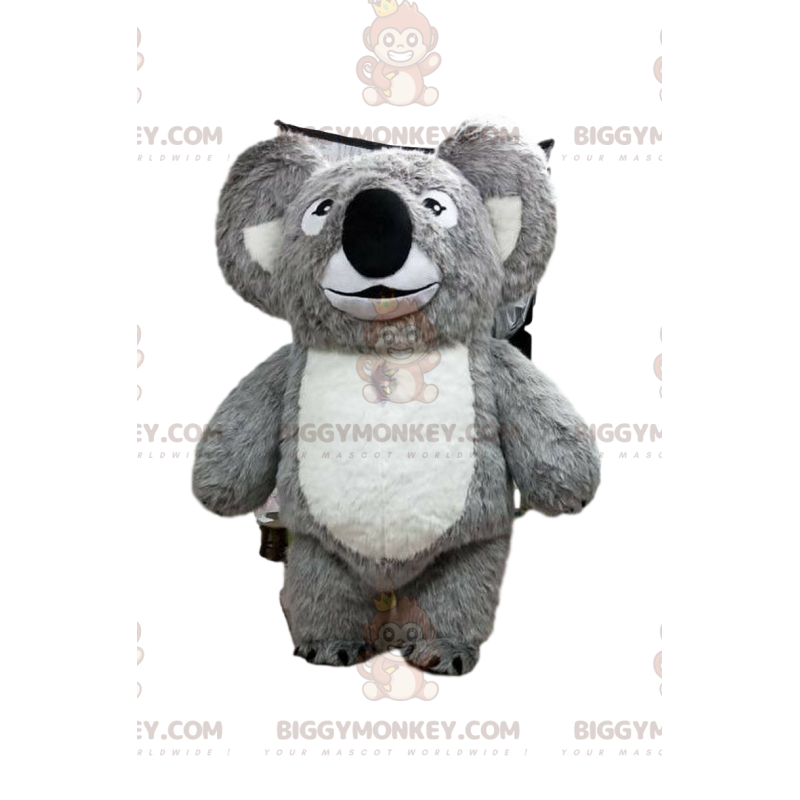 Traje de mascote BIGGYMONKEY™ de coala cinza e branco, traje da