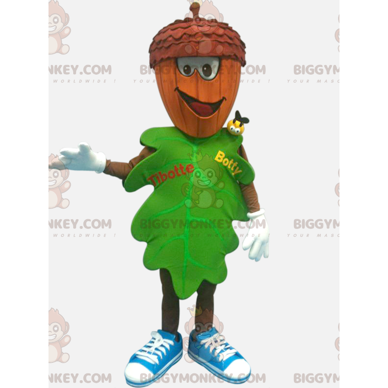 Costume da mascotte BIGGYMONKEY™ foglia verde con testa di