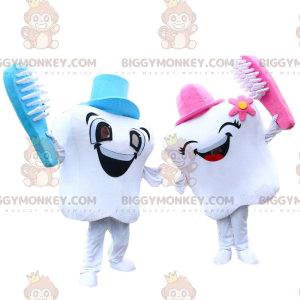 2 μασκότ BIGGYMONKEY™ με λευκά δόντια, δύο γιγάντια δόντια -