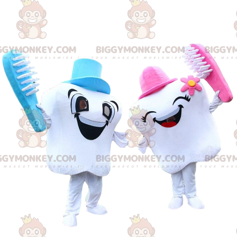 2 BIGGYMONKEY™s mascot of white teeth, couple of giant teeth –