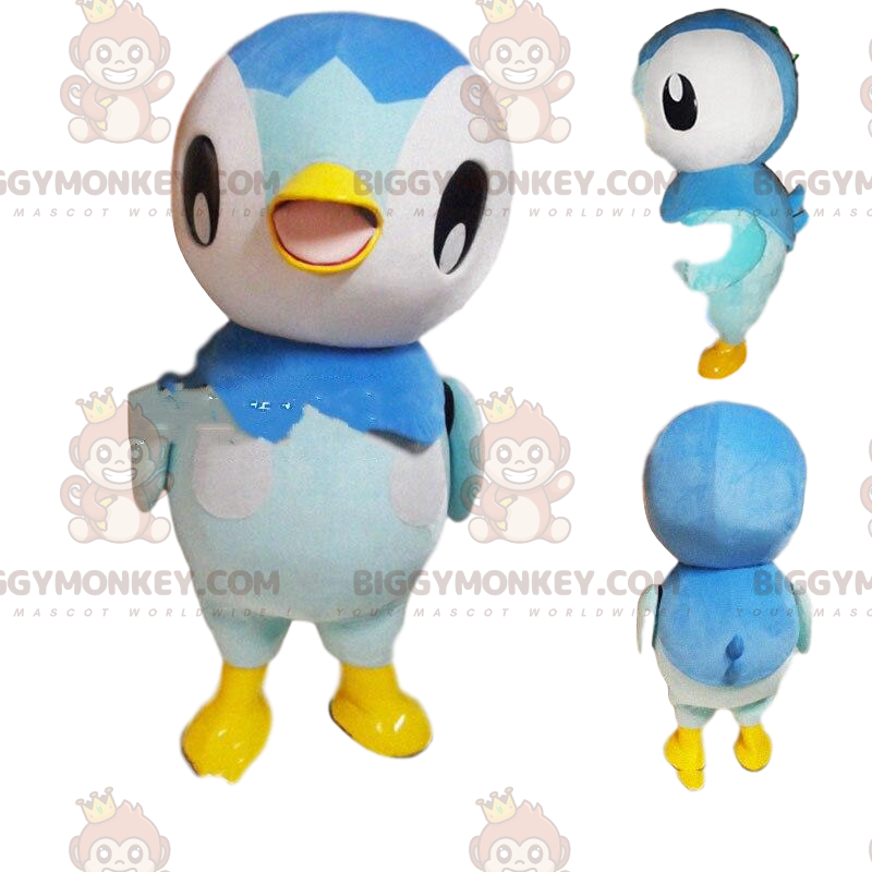 BIGGYMONKEY™ mascot costume of white, gray and blue penguin