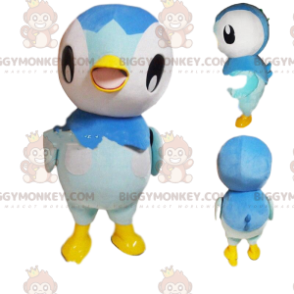 Traje de mascote BIGGYMONKEY™ de pinguim branco, cinza e azul