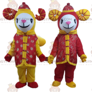 Duo de mascottes BIGGYMONKEY™ de moutons festifs, costumes de