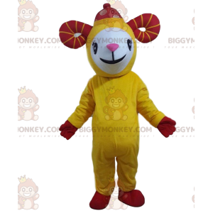 BIGGYMONKEY™ mascottekostuum gele geit, reuzenschaapkostuum -