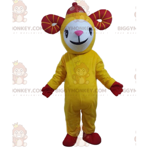 Costume de mascotte BIGGYMONKEY™ de chèvre jaune, costume de