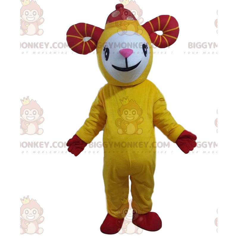 BIGGYMONKEY™ costume mascotte capra gialla, costume da pecora