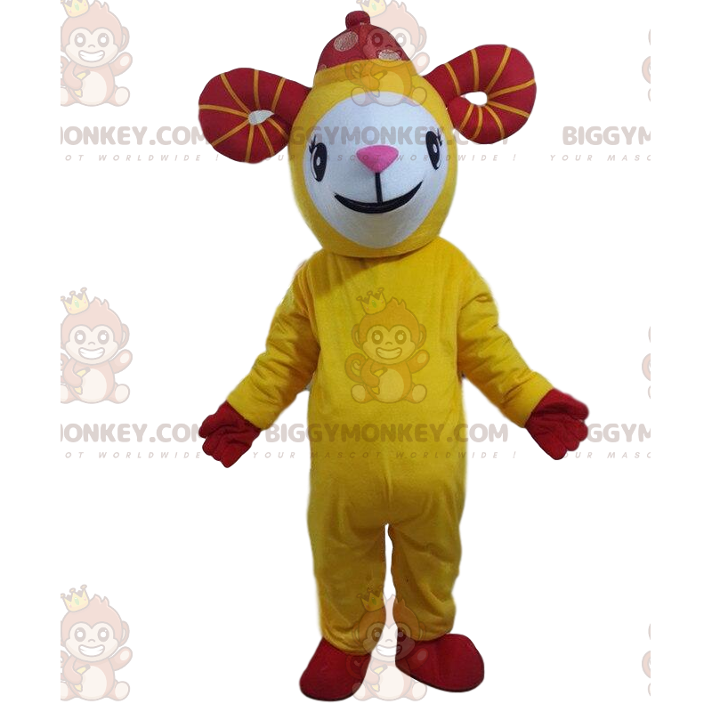 Fantasia de mascote BIGGYMONKEY™ cabra amarela, fantasia de