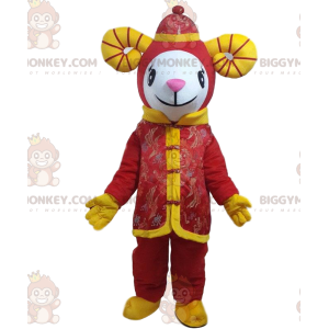 Red goat BIGGYMONKEY™ mascot costume, giant sheep costume –