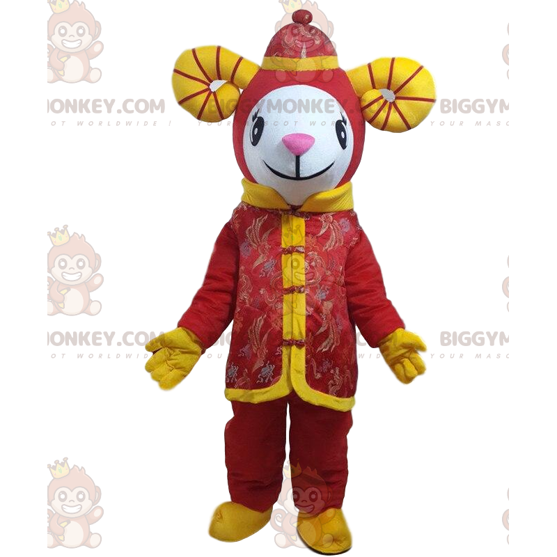 Red goat BIGGYMONKEY™ mascot costume, giant sheep costume -