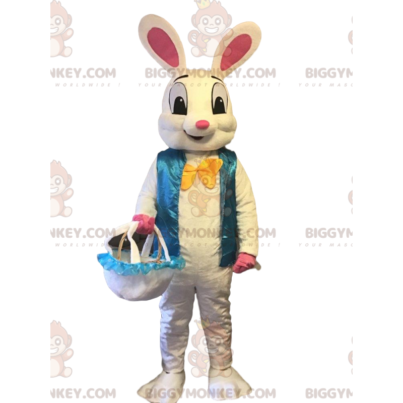 Big Bunny BIGGYMONKEY™-mascottekostuum met blauw vest