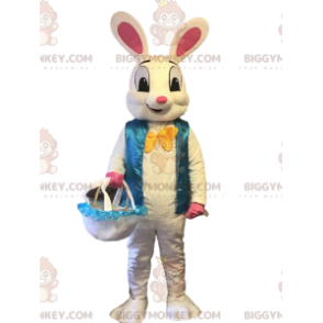 Big Bunny BIGGYMONKEY™-mascottekostuum met blauw vest