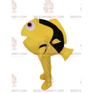 Traje de mascote BIGGYMONKEY™, peixe amarelo e preto, Traje