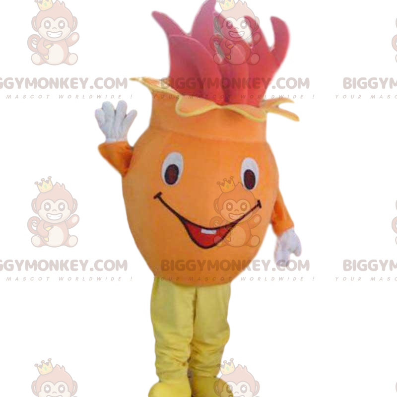 Fato de mascote BIGGYMONKEY™ de flor laranja e vermelha