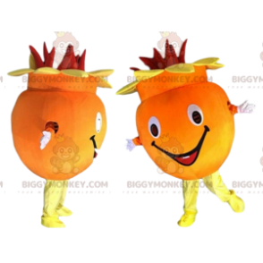 Fato de mascote BIGGYMONKEY™ de flor laranja e vermelha