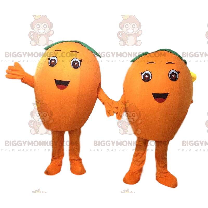 2 giant orange BIGGYMONKEY™s mascot, orange citrus costumes -