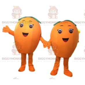2 giant orange BIGGYMONKEY™s mascot, orange citrus costumes -