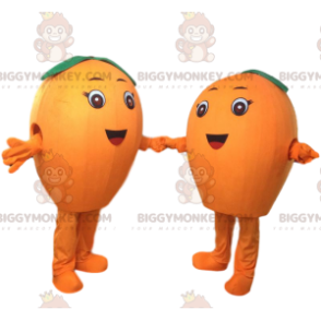 2 giant orange BIGGYMONKEY™s mascot, orange citrus costumes -