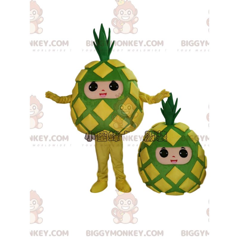 BIGGYMONKEY™ gelbes und grünes Ananas-Maskottchen-Kostüm
